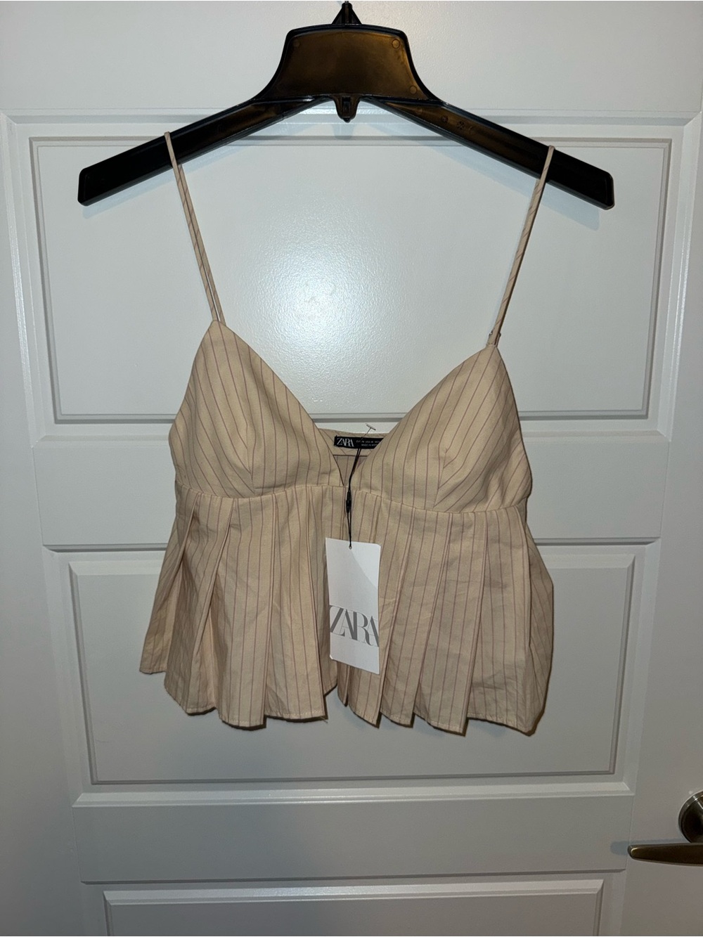 ZARA Beige Pinstripe Peplum Cami